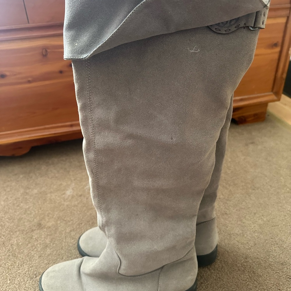 Gray Suede Over-the-Knee Boots